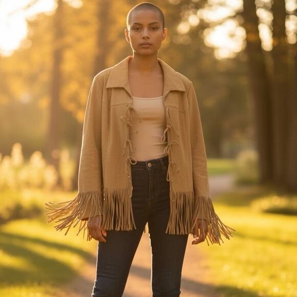 BB Dakota Jackets & Blazers - BB Dakota Camel Fringe Leather Jacket